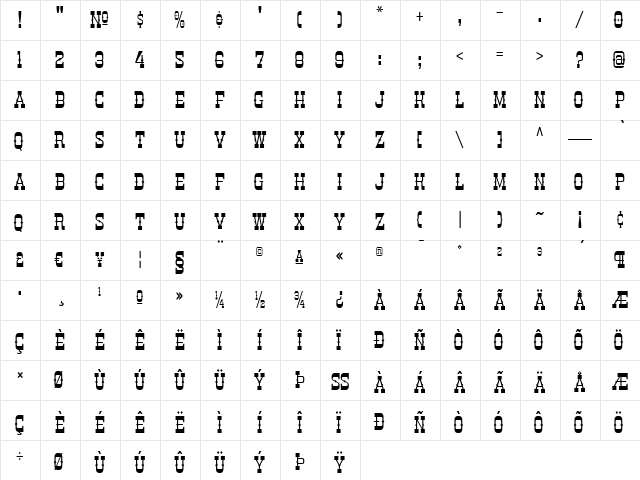 Country Store Medium  glyph index