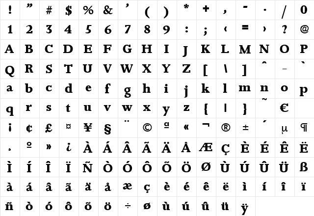 Jessica-ExtraBold Regular  glyph index