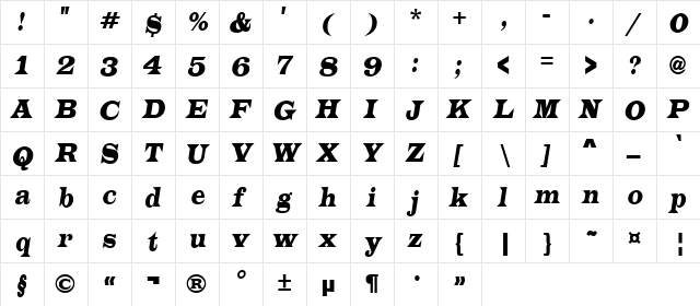 a_LatinoNr Italic  glyph index
