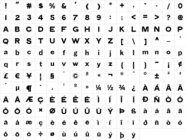 Cerulean NF Regular  glyph index