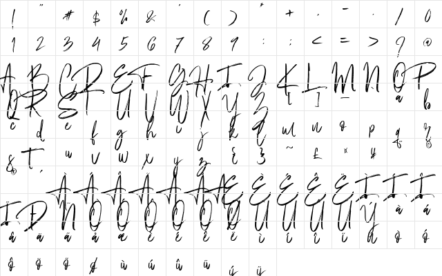 Fantastico Regular  glyph index