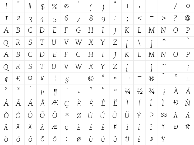 MonologueLightCapsSSK Italic  glyph index