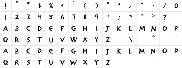 Kimper Kemp Regular  glyph index