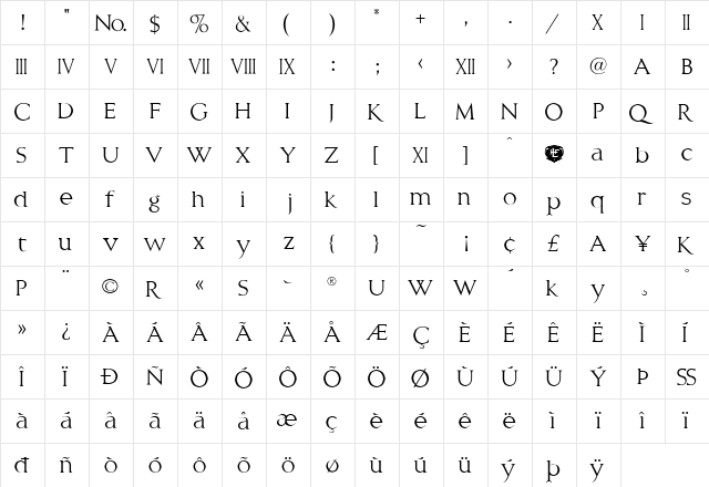 LHF New Trajan ALT Regular  glyph index