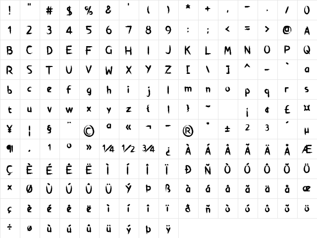 Brushstroke Horror Regular  glyph index