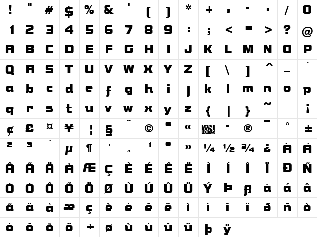 Bolster Regular  glyph index