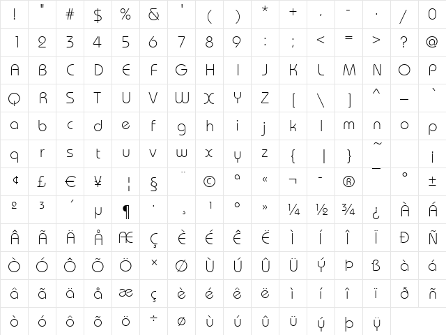 Dessau-Light Regular  glyph index