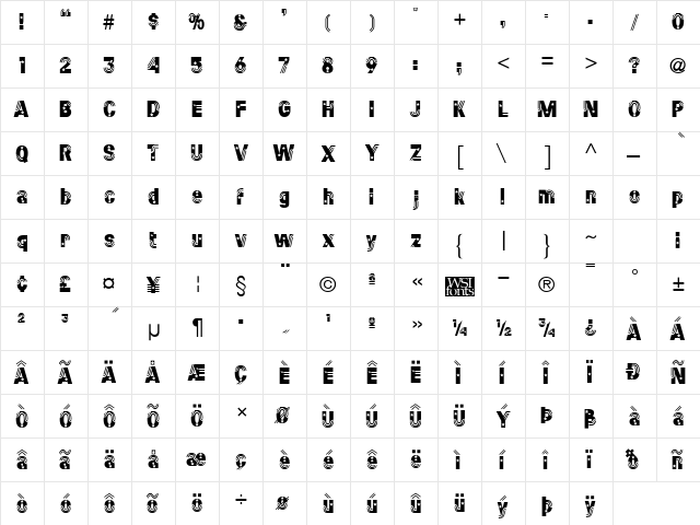 Stars and Stripes Regular  glyph index