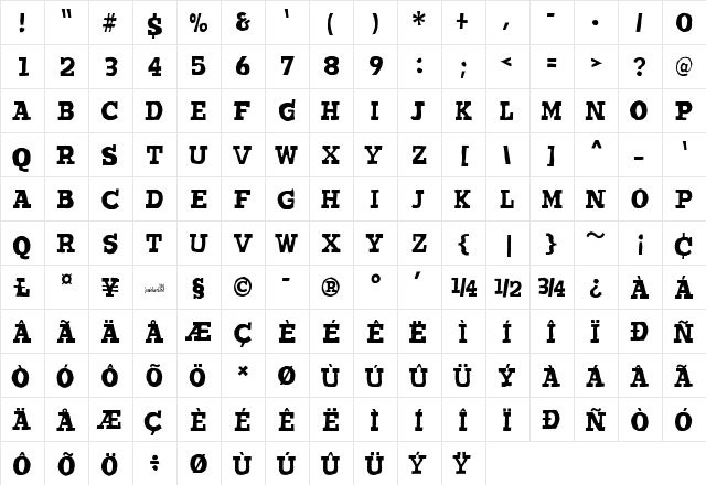 Wantedo Regular  glyph index