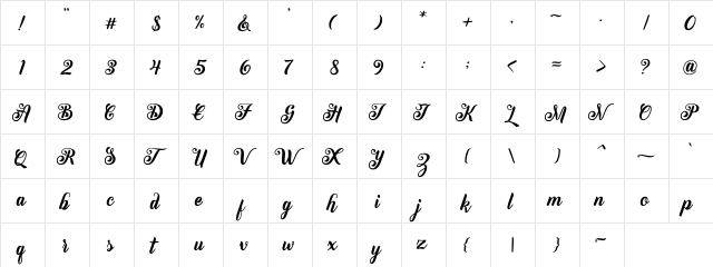 Peenguin Regular  glyph index