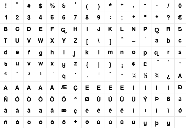 Coolvetica Regular  glyph index