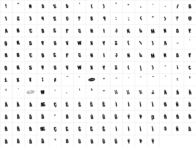 Warlock's Ale Rotated Regular  glyph index
