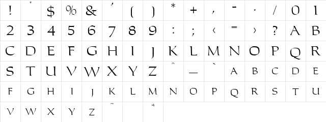 Leigh Normal  glyph index