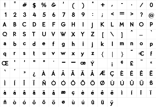 Rennes Regular  glyph index