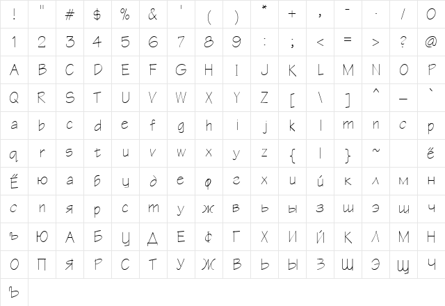 K8 Architect Regular  glyph index