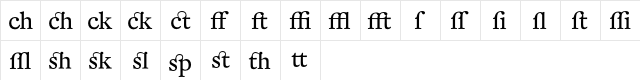 DTLFleischmannTAlternate Regular  glyph index