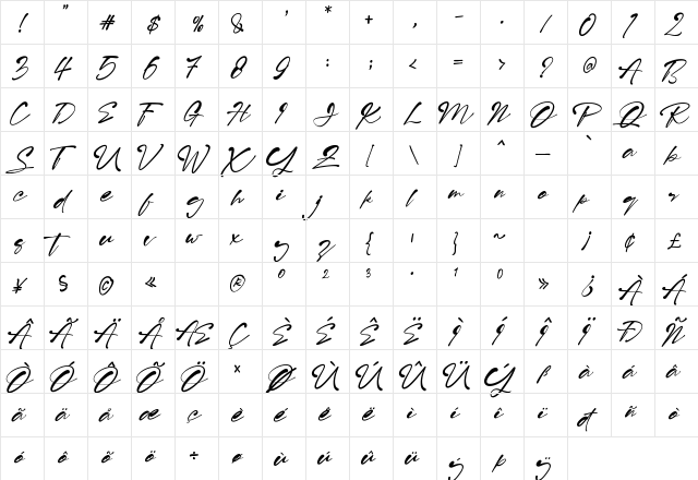 Risolla Calisto Regular  glyph index