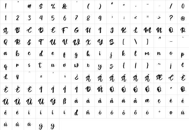 Ontel Regular  glyph index