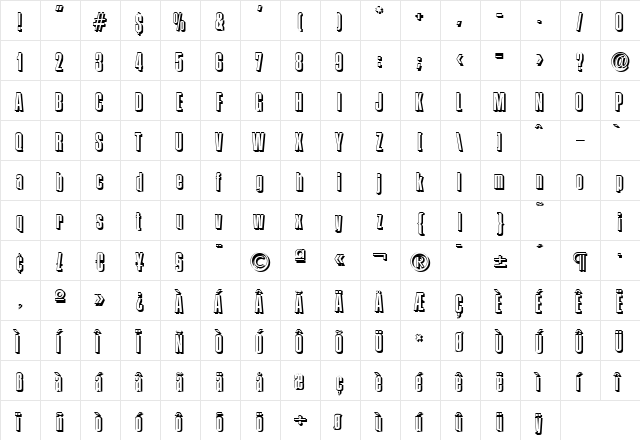 FrankBeckerShadow Regular  glyph index