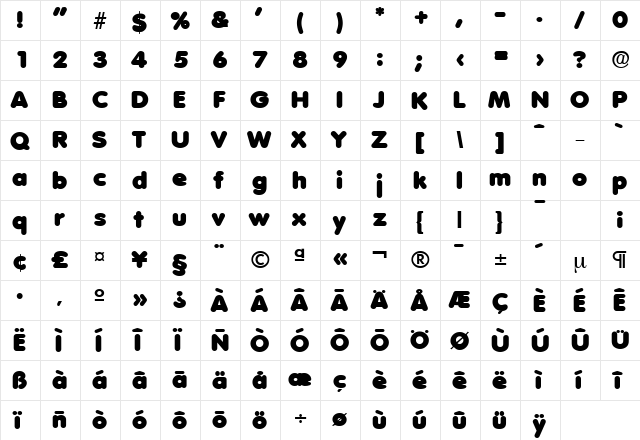 Volkswagen-Serial-Black Regular  glyph index