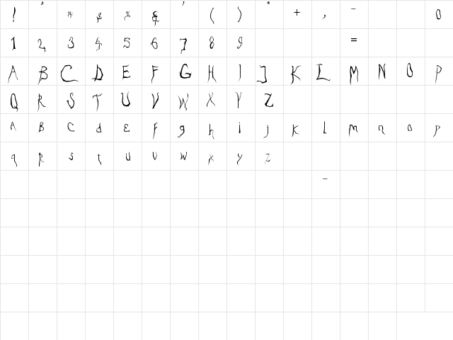 Eradicate Regular  glyph index