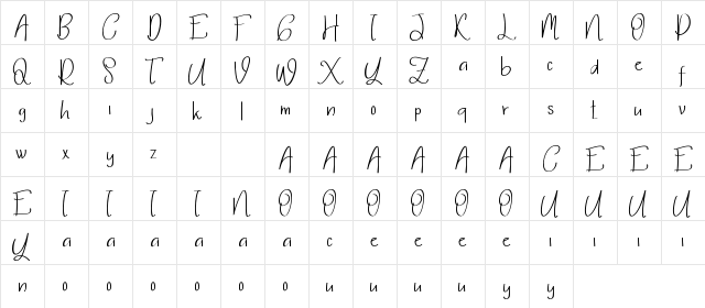 Thalia Hillary Demo Sans Regular  glyph index
