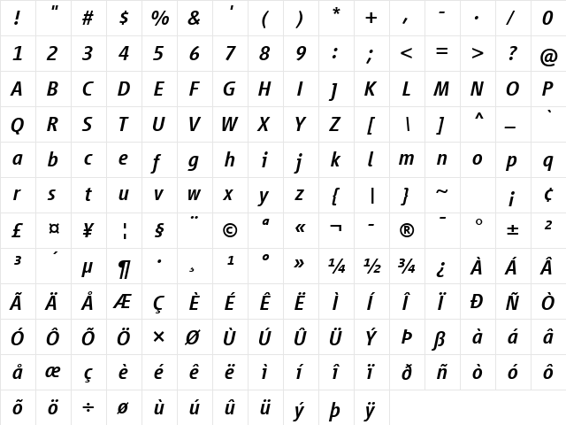 Vialog LT Com Medium Italic  glyph index