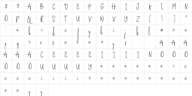 Lettered Regular  glyph index
