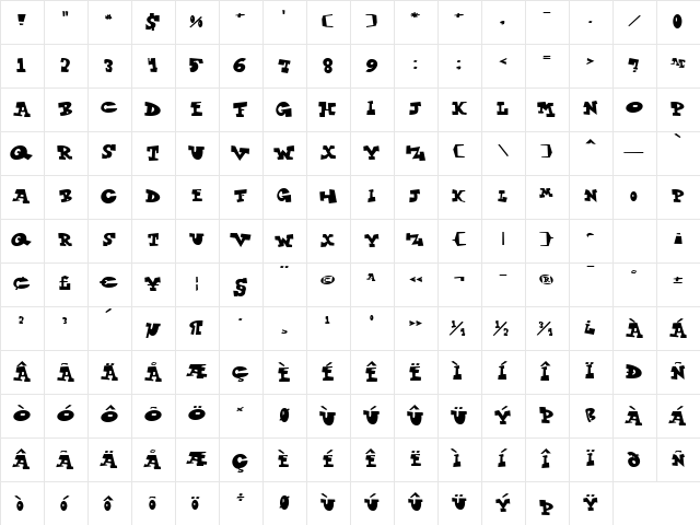 Finer Diner  Downtown Regular  glyph index