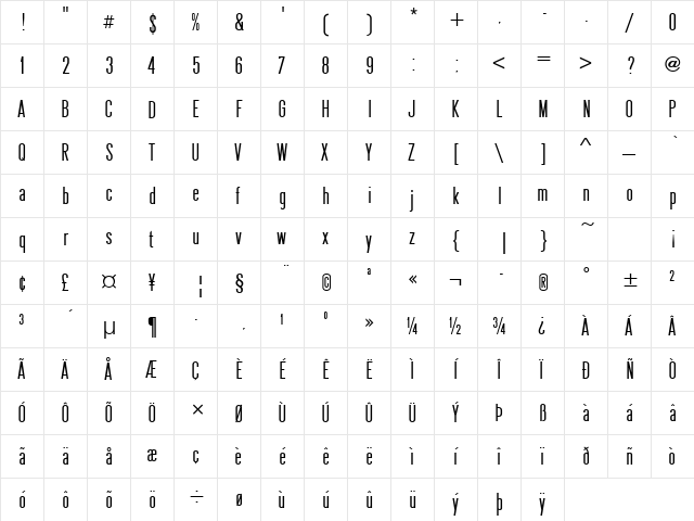 SnvDExtCon Regular  glyph index