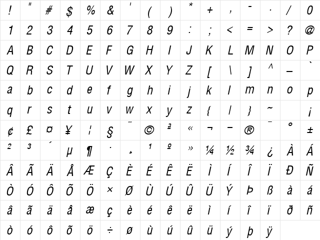 ContextCondSSK Italic  glyph index