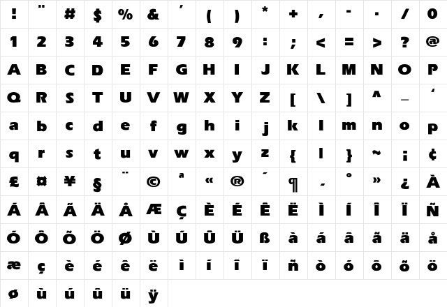 SemolinaUltraBlk Bold Regular  glyph index