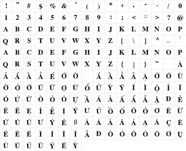 VPS Quang Duc Hoa Bold  glyph index