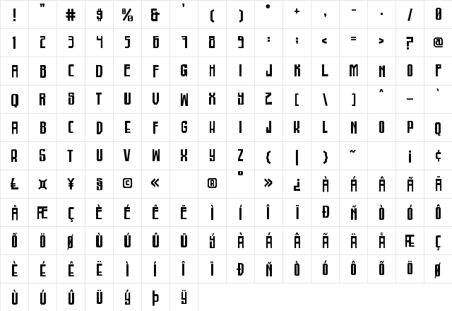 SUBURBIA Regular  glyph index