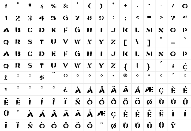 Flyerfonts Regular  glyph index