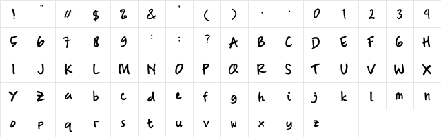 Brush Marker Regular  glyph index