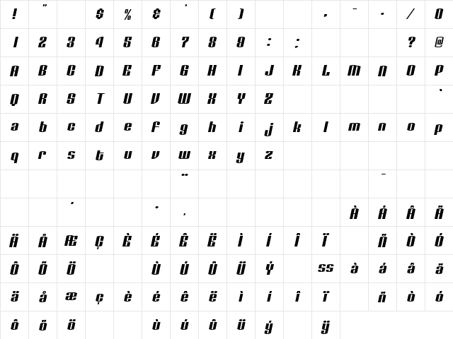 LTRory Oblique Regular  glyph index