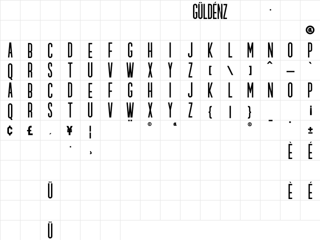GULDENZ Regular  glyph index
