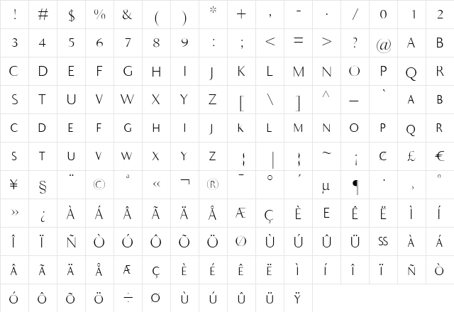 Ela Sans XLight Caps Regular  glyph index