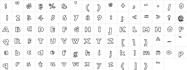 ShlockoBlockoOutline Regular  glyph index