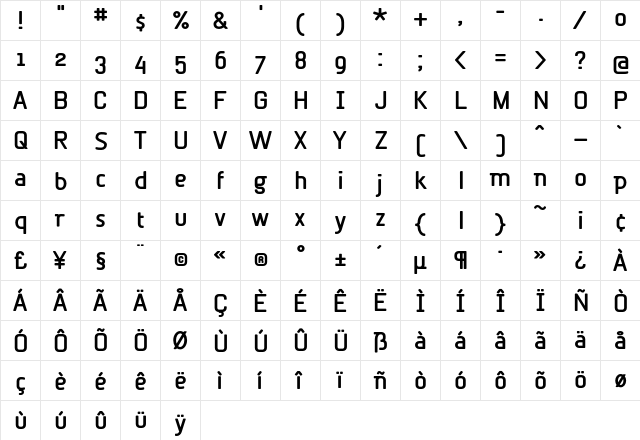 BetaSemi Bold  glyph index