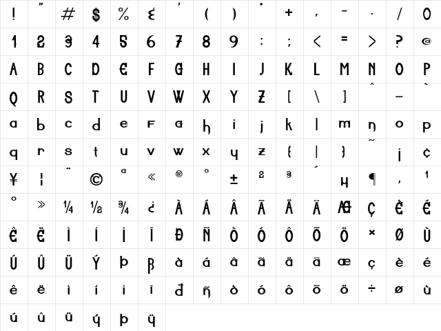 Aiuruoca Regular  glyph index