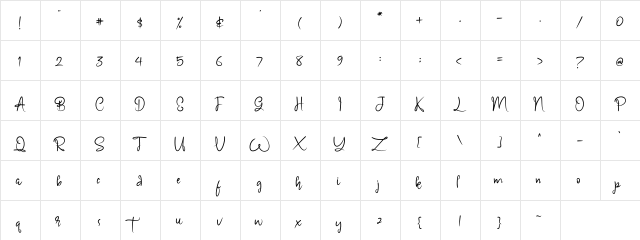 Carmillos Regular  glyph index