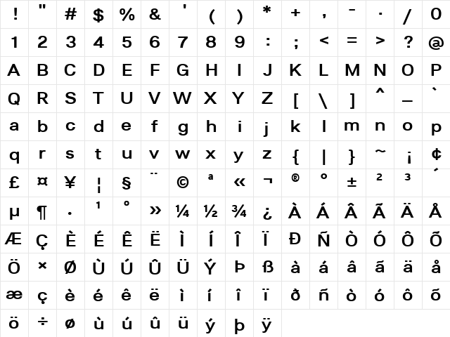 Lunchtype24 Expanded Medium  glyph index