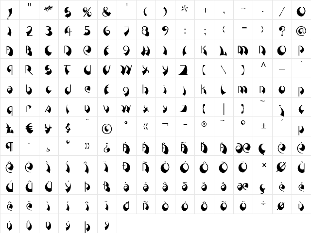 Breeze LT Regular  glyph index