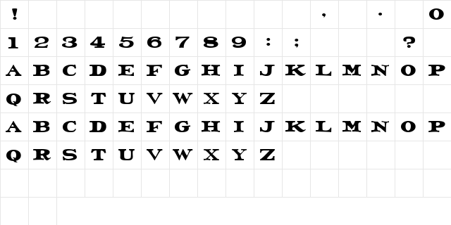 Ol' Kelly Regular  glyph index