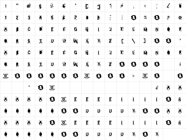 Mister Manson Regular  glyph index