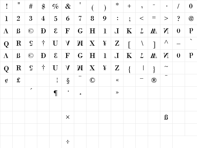 BORN Regular  glyph index
