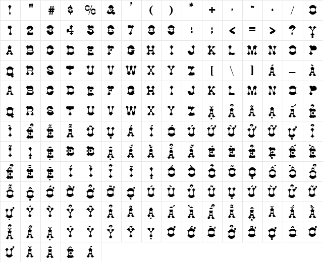 Conson Bold  glyph index