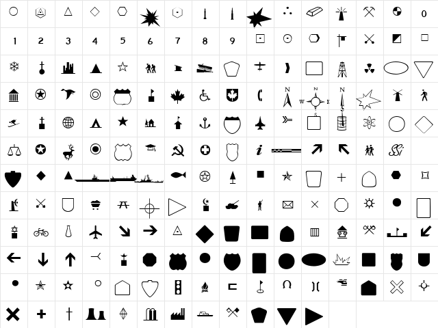 Cartographer Light SSi Light  glyph index